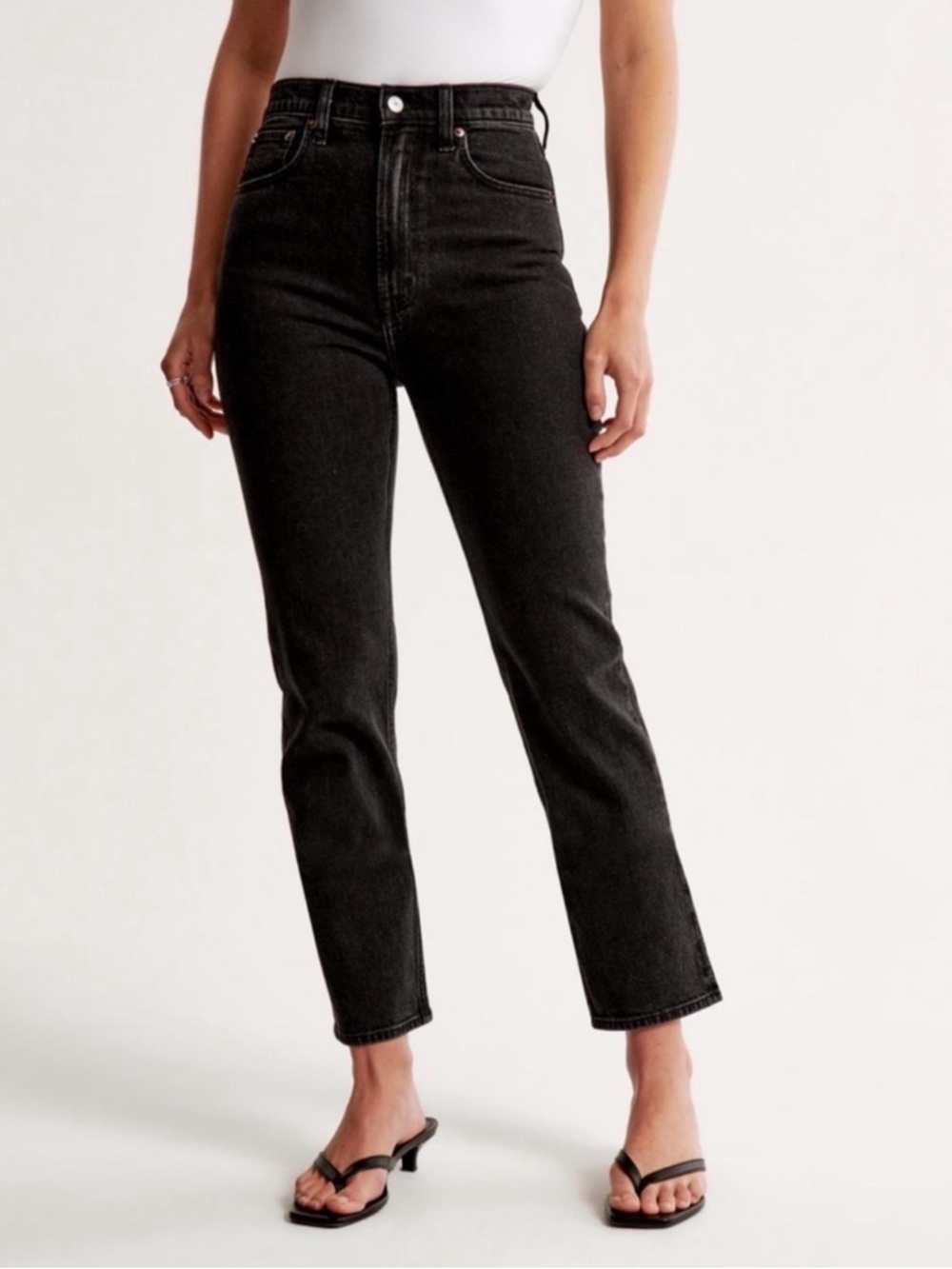 Abercrombie Black The Ankle Straight Ultra High Rise Jeans